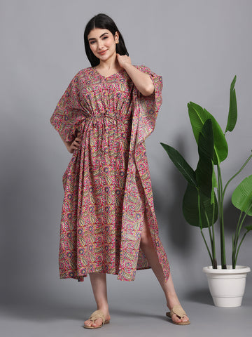 Women's Cotton Paisley Kaftan with Waist Tie