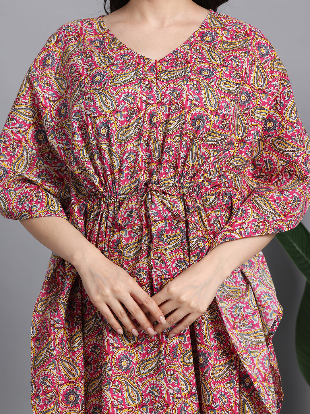 Women's Cotton Paisley Kaftan with Waist Tie