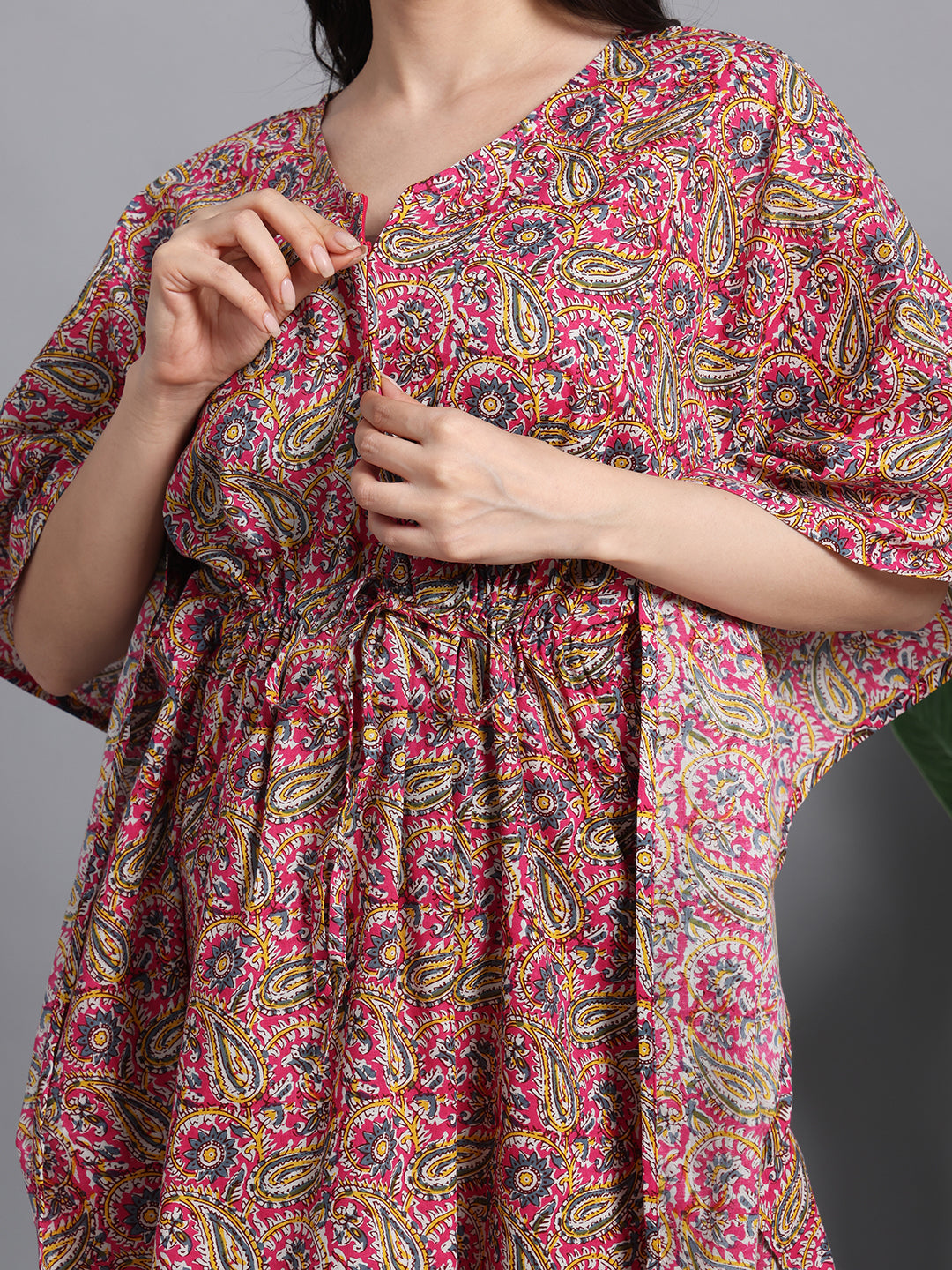 Women's Cotton Paisley Kaftan with Waist Tie