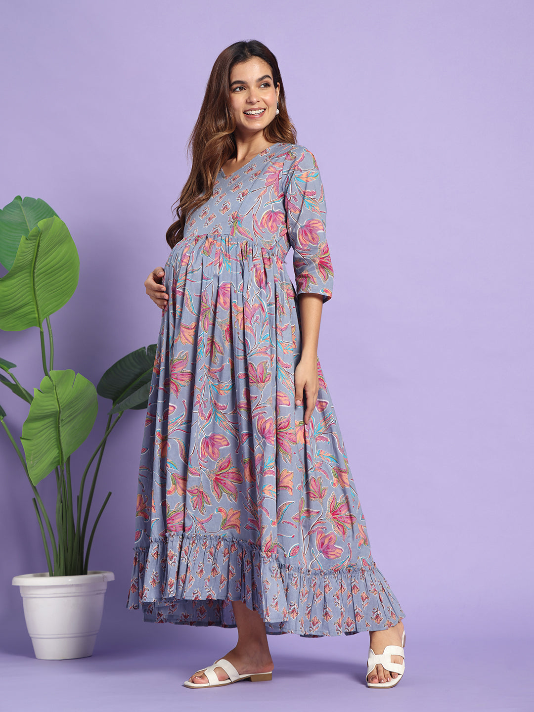 The Dusk & Bloom Maternity-to-Nursing Maxi Dress
