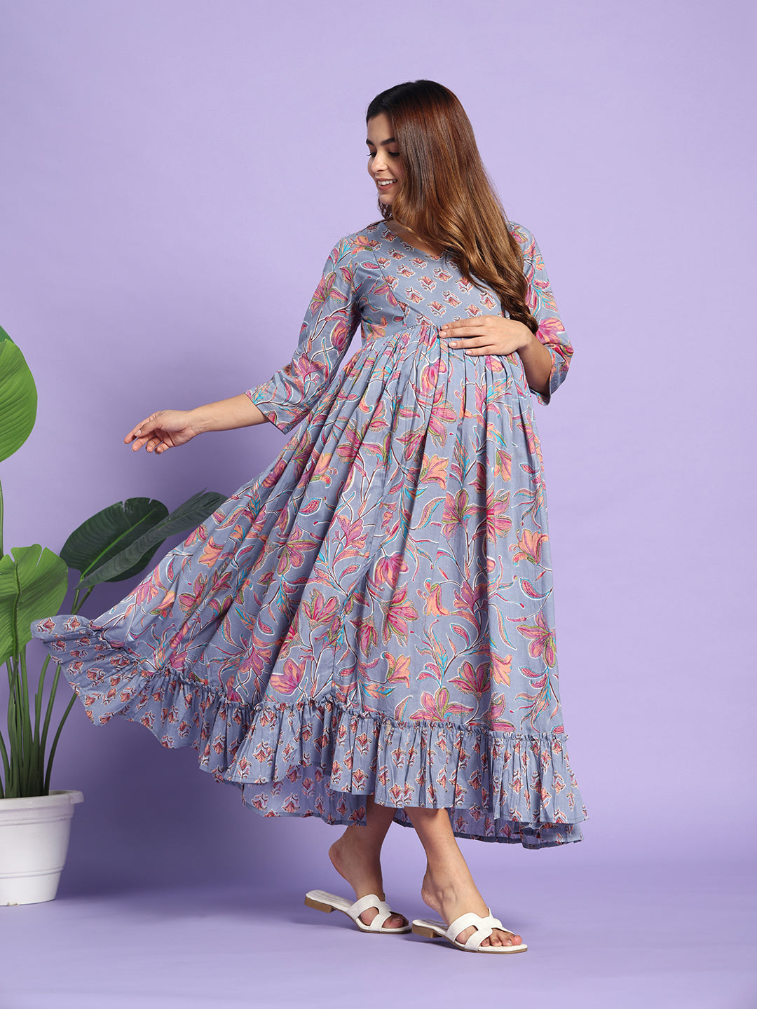 The Dusk & Bloom Maternity-to-Nursing Maxi Dress