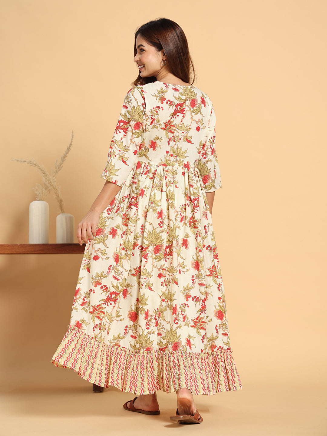 Off-White Floral Maternity & Postpartum Flared Gown