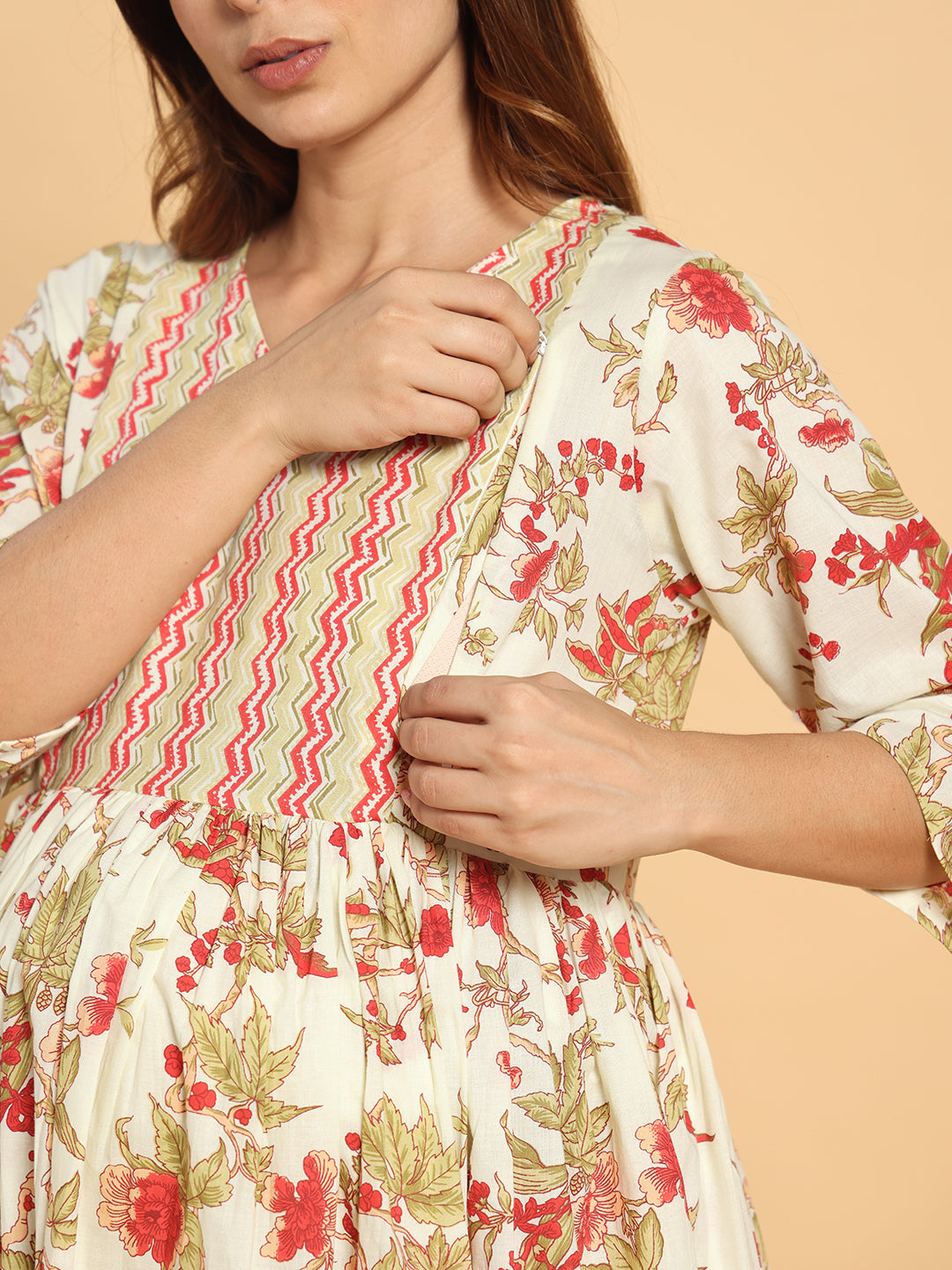 Off-White Floral Maternity & Postpartum Flared Gown