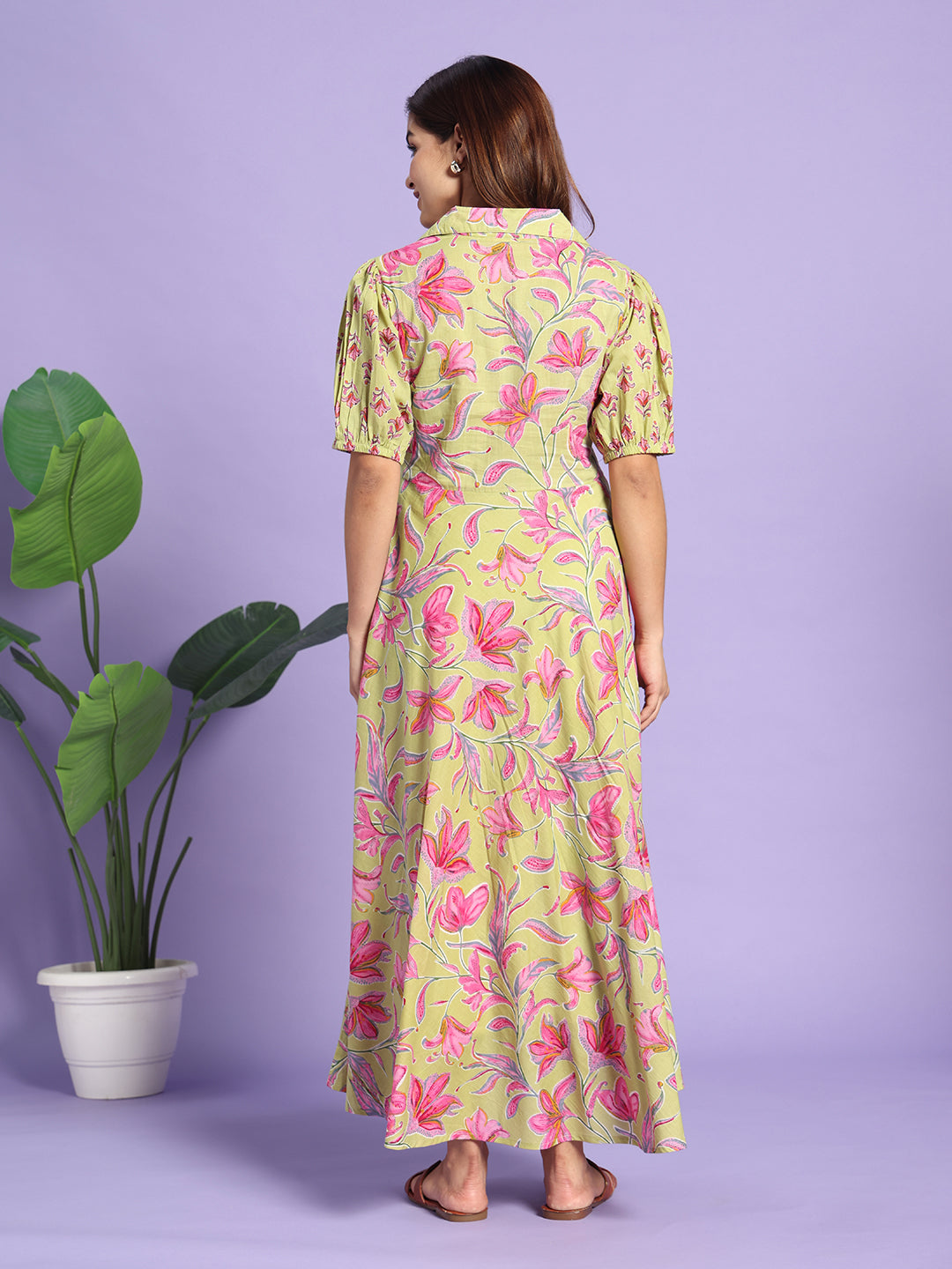 The Olive Bloom: Premium Cotton Maternity-to-Nursing Maxi Dress with Puff Sleeves