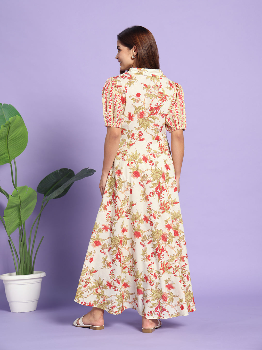 The Crimson Bloom: Dual-Print Cotton Maternity & Nursing Maxi Gown