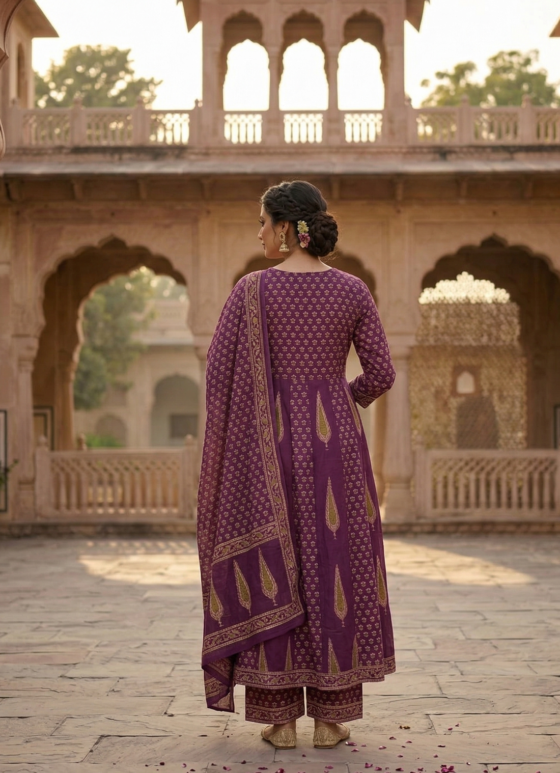Royal Elegance: Designer Embroidered Anarkali Set with Floral Dupatta