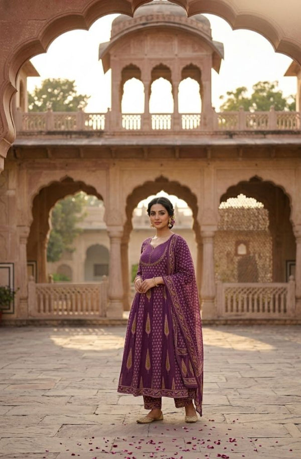 Royal Elegance: Designer Embroidered Anarkali Set with Floral Dupatta