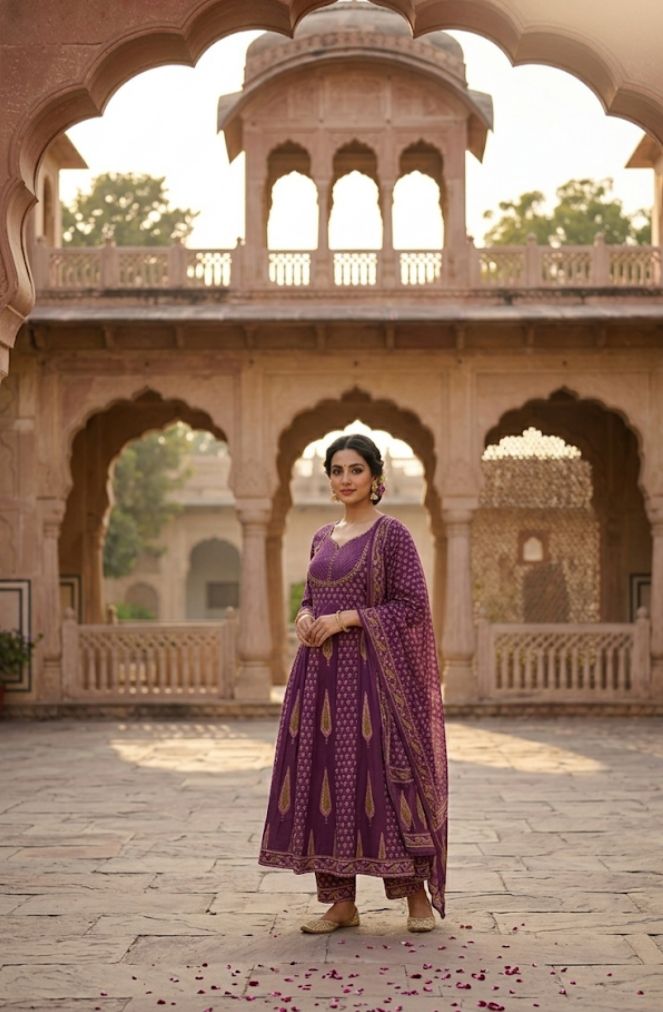 Royal Elegance: Designer Embroidered Anarkali Set with Floral Dupatta