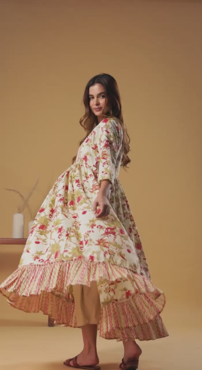 Off-White Floral Maternity & Postpartum Flared Gown
